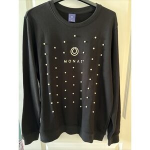 Monat Pearl Sweater‎ Black Hand Applied Pearls Women's Large French Terry